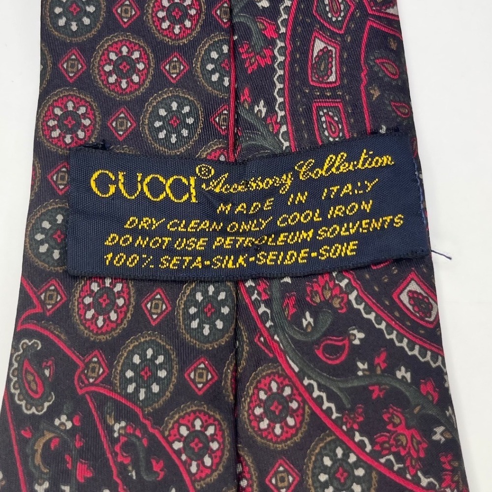 Gucci Accessory Collection Mens Silk Tie Paisley Medallion Burgundy Green Italy - Picture 2 of 5